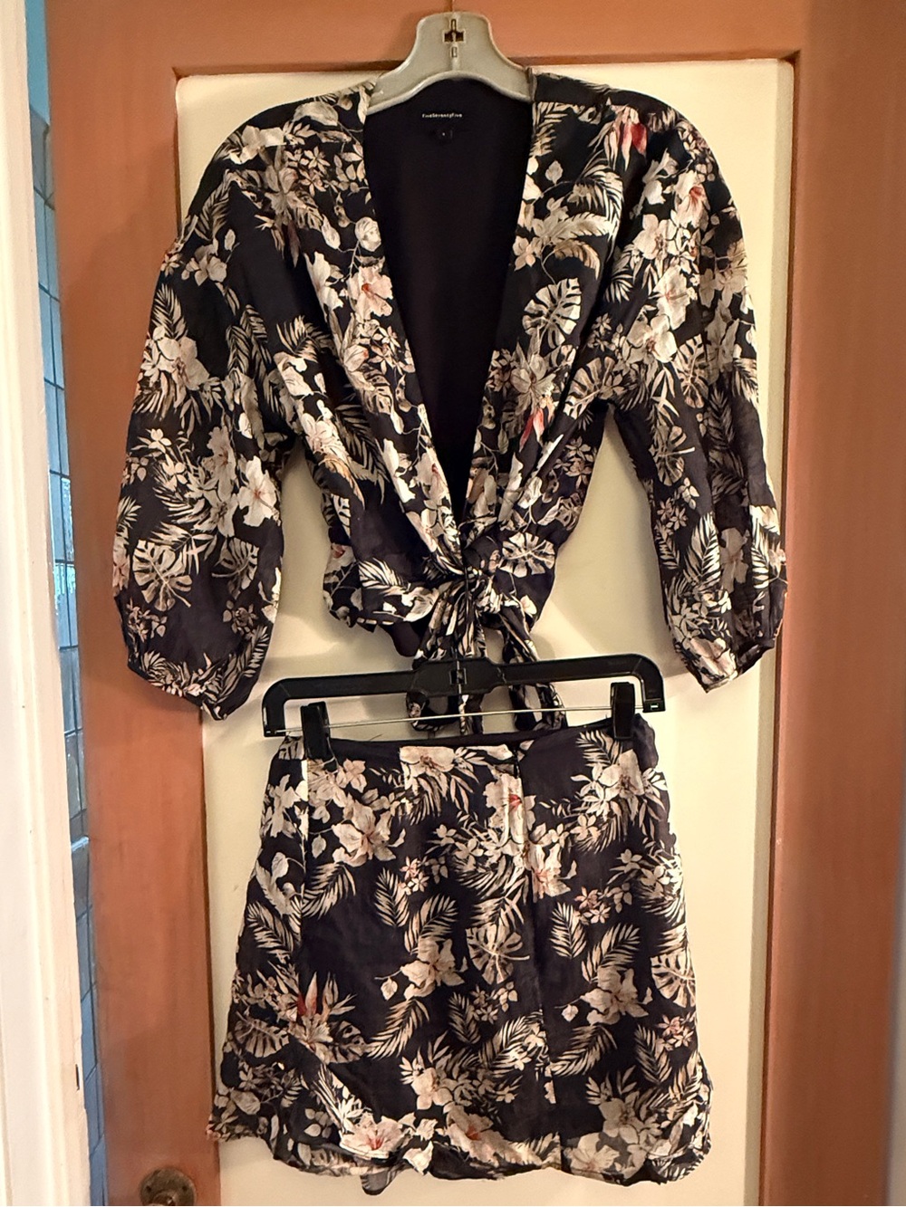 Women's Black Floral Tie-Front Skirt Set - Two-Piece Summer Outfit